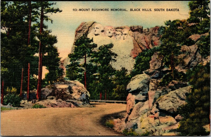 Vtg 1930s Mount Rushmore Memorial Black Hills South Dakota SD Unused Postcard
