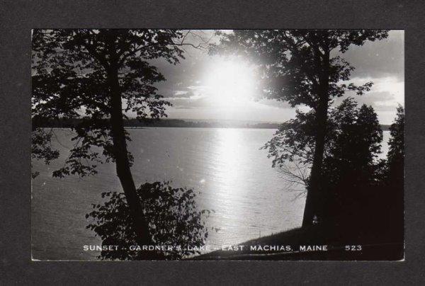 ME Sunset Gardner's Lake East Machias Maine Real Photo Postcard RPPC,