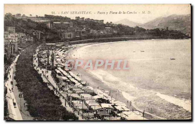 Old Postcard Spain Espana Spain San Sebastian Paseo there Playa de la Concha