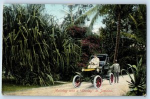 Jamaica Postcard Motoring with a Stanley Tall Grasses c1910 Posted Antique