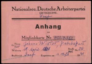 3rd Reich Germany WWII Membership Revenue Card NSDAP 77173