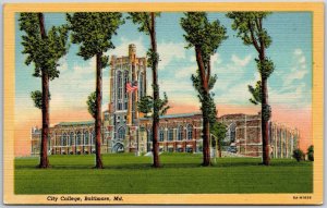 City College Baltimore Maryland MD Front Building Grounds Trees Postcard