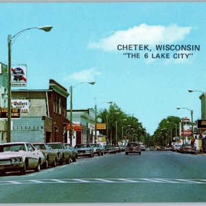 c1960s Chetek, Wis Downtown Street View Main St Signs Chrome 6 Lake City WI A195