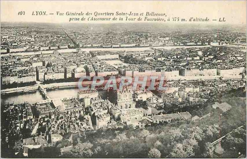 Old Postcard Lyon Vue Generale Neighborhoods of St. Jean and Bellecour taking...