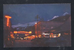 KETCHIKAN ALASKA DOWNTOWN STREET SCENE AT NIGHT VINTAGE POSTCARD