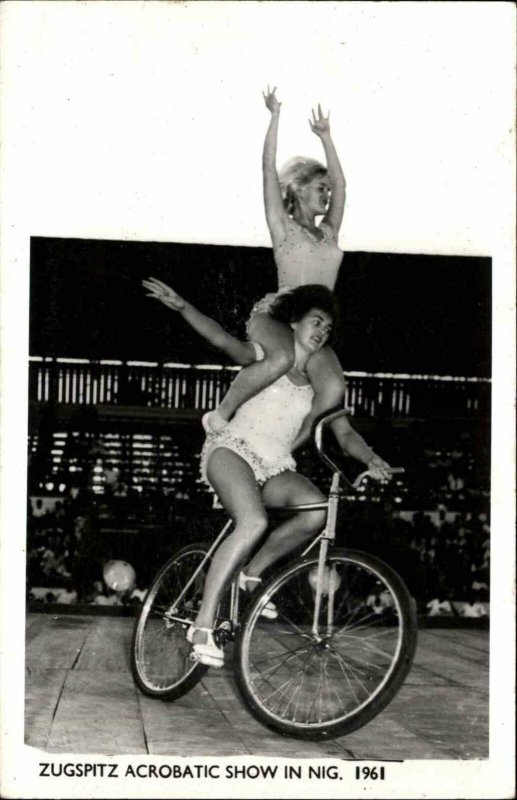 Circus Sideshow Zugspitz Acrobatic Show Bicycle 1961 Real Photo Postcard