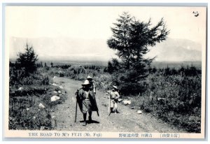 Japan Postcard Three People on The Road to Mt. Fuji c1940's Unposted