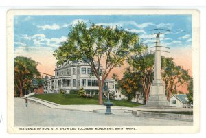 ME - Bath. Soldiers' Monument & Hon. A.H. Shaw Residence