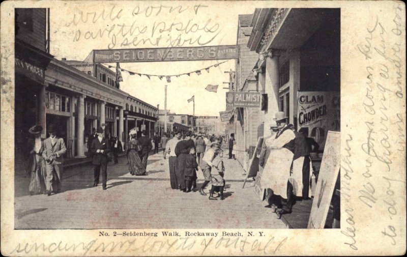 Rockaway Beach New York NY Seldenberg Walk Street Scene c1910 Postcard