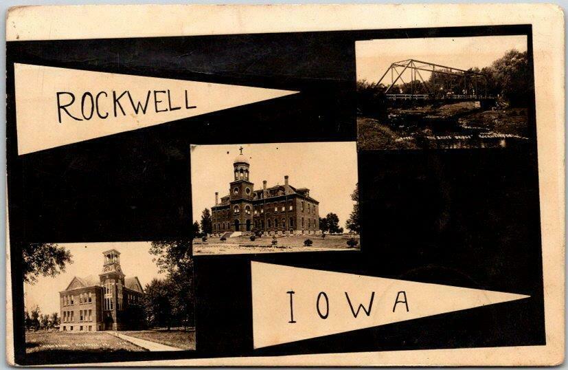 ROCKWELL, Iowa RPPC Photo Postcard MultiView Bruce Bridge / Schools
