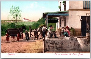 Sevilla En El Camino De San Juan Horse Carriage Family Gathering Postcard