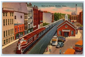 Meriden Connecticut CT Postcard Railroad Station Depot Train Cars Passenger