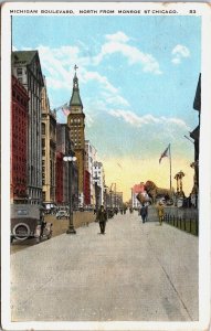 Michigan Boulevard North From Monroe St Chicago Illinois Vintage Postcard C100