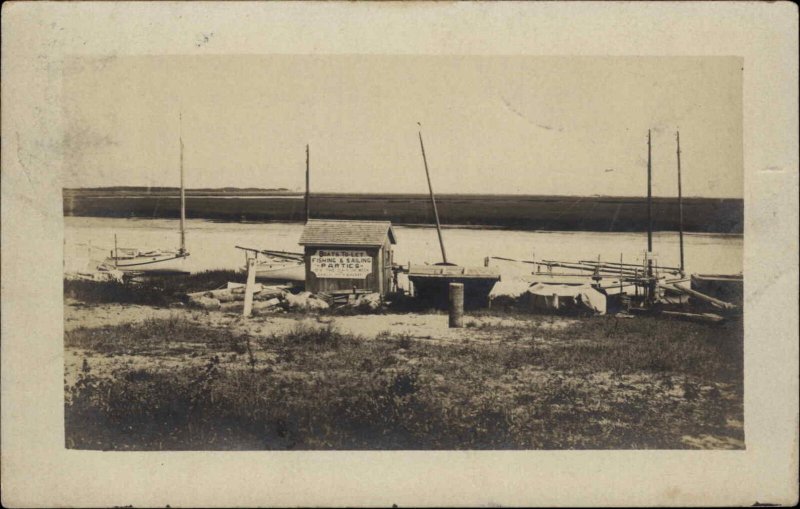 South Yarmouth Cape Cod MA Cancel BOATS-TO-LET Sign Real Photo Postcard
