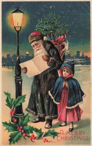 Santa Claus Green Suited God A Merry Christmas Toys Embossed Postcard #34