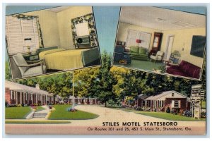 1955 Stiles Motel Exterior Bed Room Scene Statesboro Georgia GA Posted Postcard