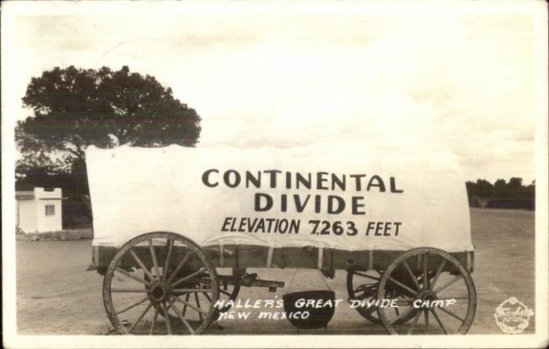 Haller's Great Divide Camp New Mexico Covered Wagon AZTEC NM Cancel RPPC