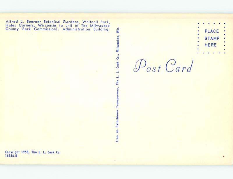 Unused 1958 BOERNER BOTANICAL GARDENS Hales Corners Wisconsin WI r9945