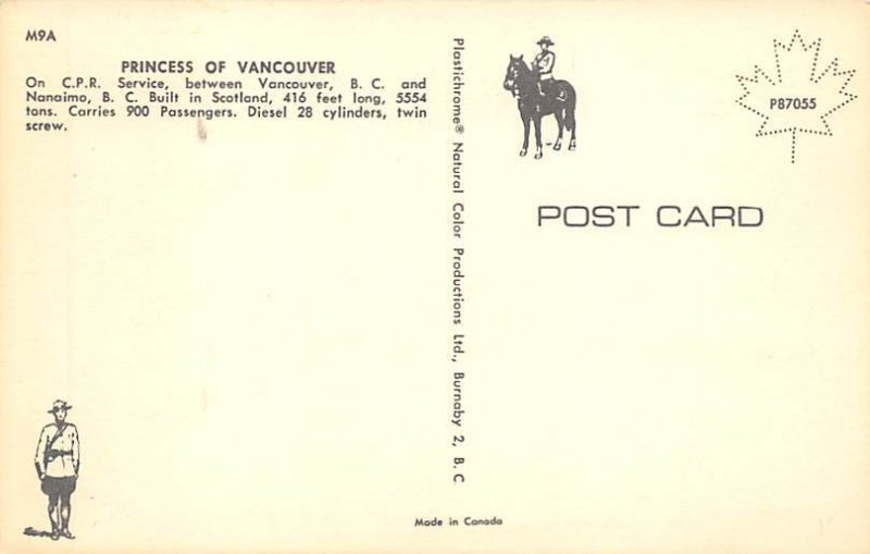 Princess of Vancouver Canadian Pacific Line Ship Unused 