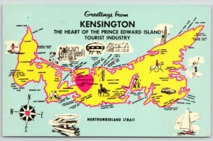 Kensington PEI Map~Tignish~Souris~Brookfield~Port Wood~O'Leary~Portage~1950s PC 