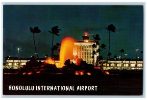 Honolulu Hawaii HI Postcard Honolulu International Airport Night View c1950's