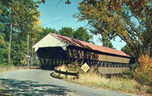 VINTAGE POSTCARD COVERED BRIDGE IN MASSACHUSETTS SERVED AS SHELTER FOR MAN