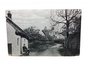 Man Sits Reading Newspaper Outside His Cottage Hambleton Lancashire Vtg Postcard