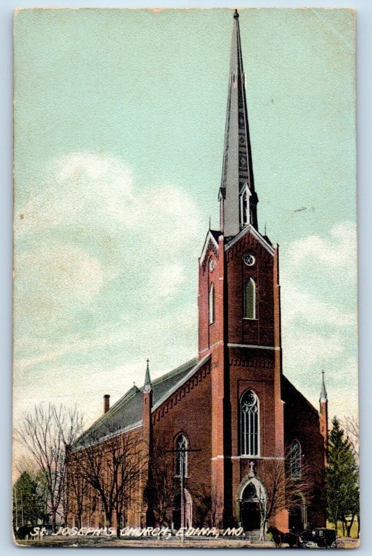 Edina Missouri MO Postcard St Joseph Church Building Exterior View 1909 Vintage