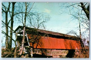 1960 Fairfield County Ohio Vintage Postcard Wooden Covered Bridges Poplar Creek