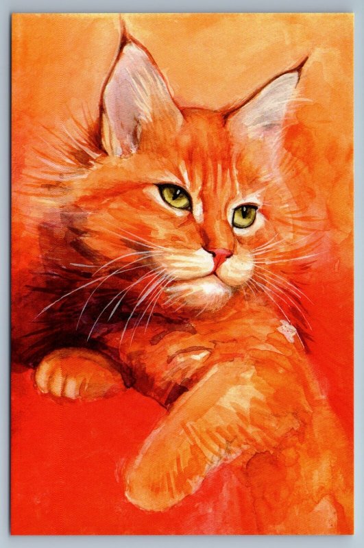 RED GINGER CAT MAINE COON with Green Eyes by Eltanets New Unposted Postcard