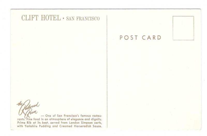 Clift Hotel Restaurant Beef Cart San Francisco CA Postcard