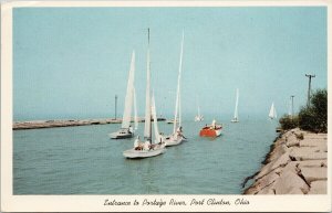 Port Clinton Ohio Entrance to Portage River Boats Sailboats 1960s Postcard G10