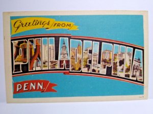 Philadelphia Penn Postcard Large Letter Greeting From Pennsylvania Linen Dexter