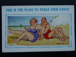 Donald McGill THIS IS THE PLACE TO TICKLE YOUR FANCY c1950s Comic Postcard