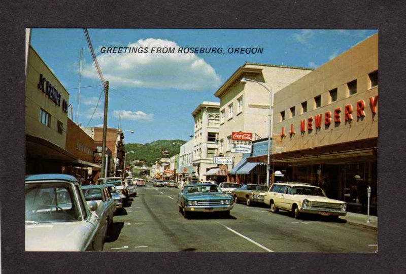 OR Greetings From Roseburg Oregon JJ Newberry Store Douglas Portraits Old Cars