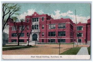 Rockford Illinois Postcard High School Building Exterior c1910 Vintage Antique