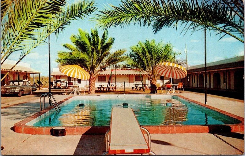 Vtg Laredo Texas TX Frontier Motel Old Car Swimming Pool 1960s View Postcard