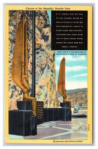Figures of the Republic Boulder Dam Nevada NV UNP Linen Postcard S6