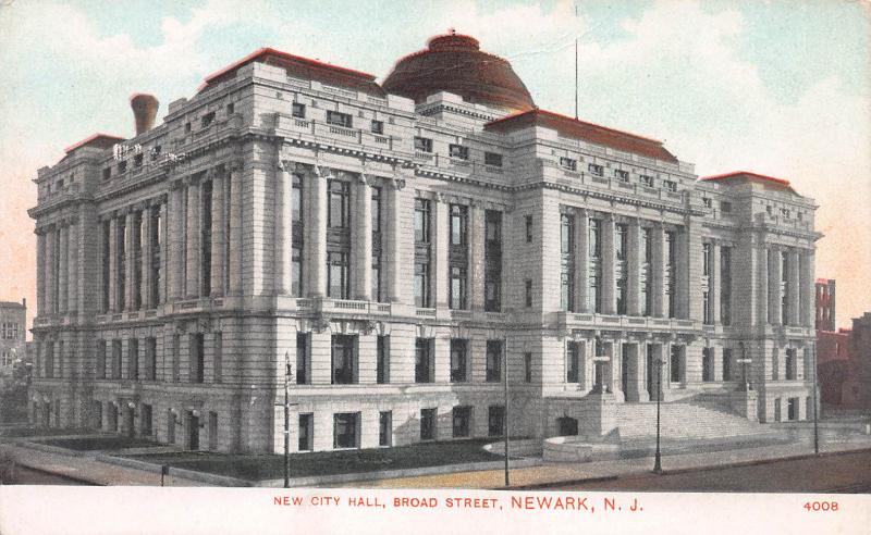New City Hall, Broad Street, Newark, New Jersey, Early Postcard, Used in 1910