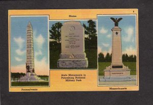 VA Petersburg National Military Park Civil War MA PA Monuments Virginia Postcard