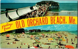 Multi Views, Old Orchard Beach ME Banner Beach, Pier Vintage Postcard B56