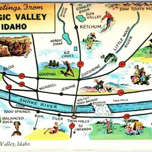 c1970s Magic Valley, ID Greetings Map Snake River Twin Falls Jerome Ketchum M14