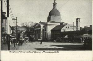 Providence RI Cong Church & Street Scene c1910 Postcard