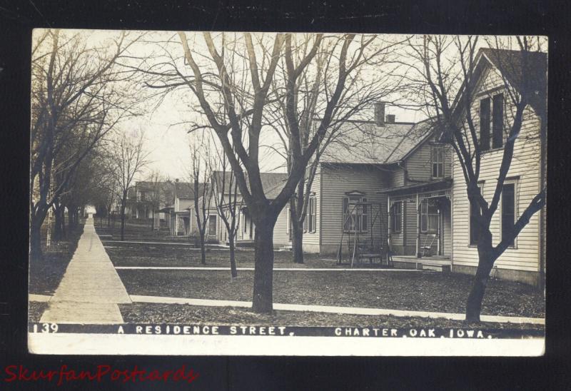 Rppc Charter OAK Iowa Residence Street Scene Vintage Real Photo