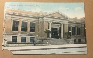 1916 .01 USED POSTCARD CARNIGIE LIBRARY, WATERTOWN, WISCONSIN