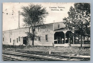 SHELBINA MO CANNING FACTORY ANTIQUE POSTCARD railroad tracks