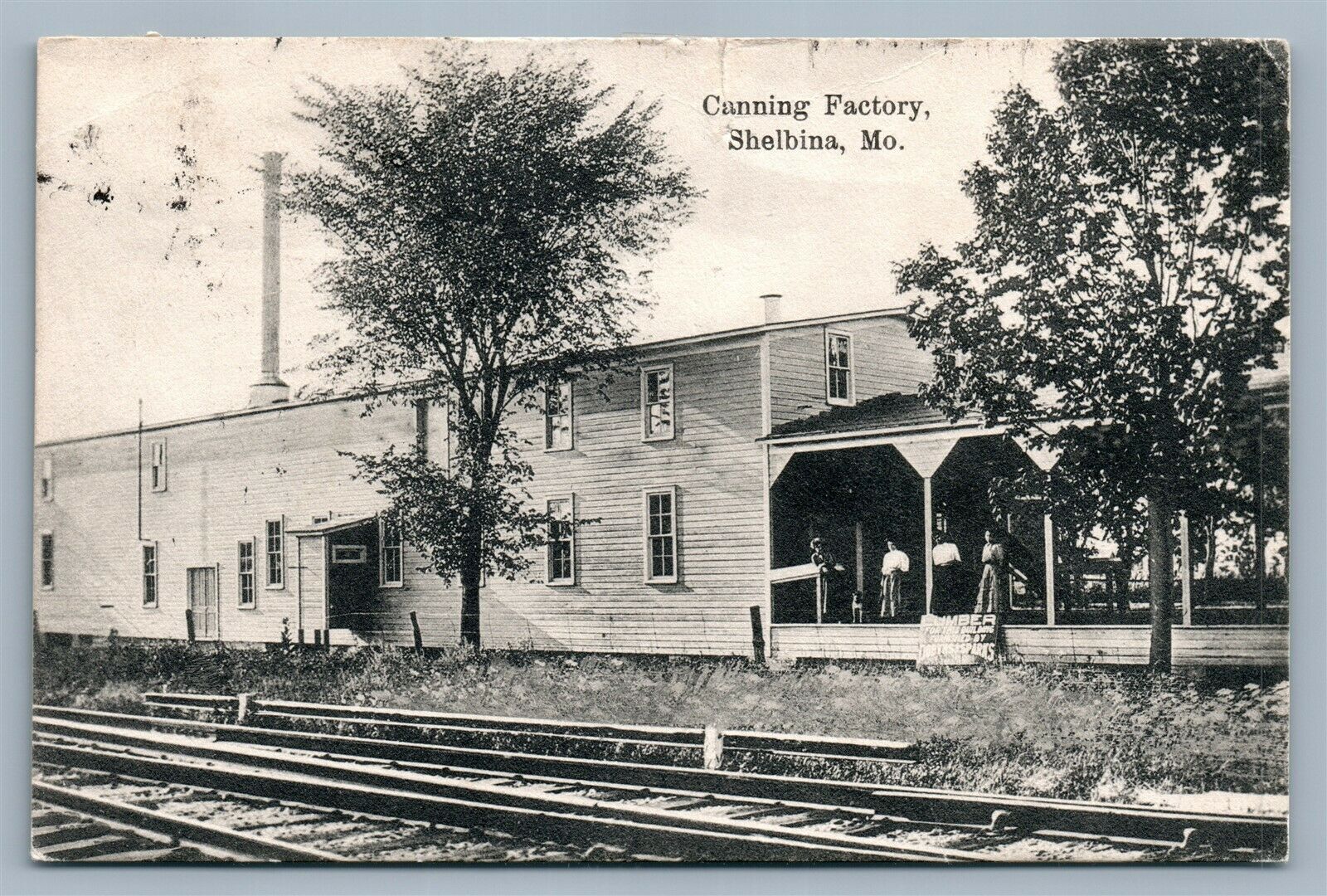 SHELBINA MO CANNING FACTORY ANTIQUE POSTCARD railroad tracks United