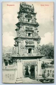 Singapore Postcard Hindu Temple Arch Tower Entrance View 1911 Posted Antique
