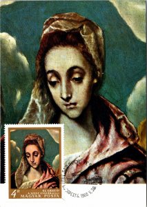 CONTINENTAL SIZE POSTCARD THE HEAD OF THE VIRGIN DETAIL HOLY FAMILY HUNGARY