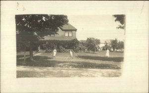 Playing Tennis on Lawn - Greenville NY Cancel 1915 Real Photo Postcard